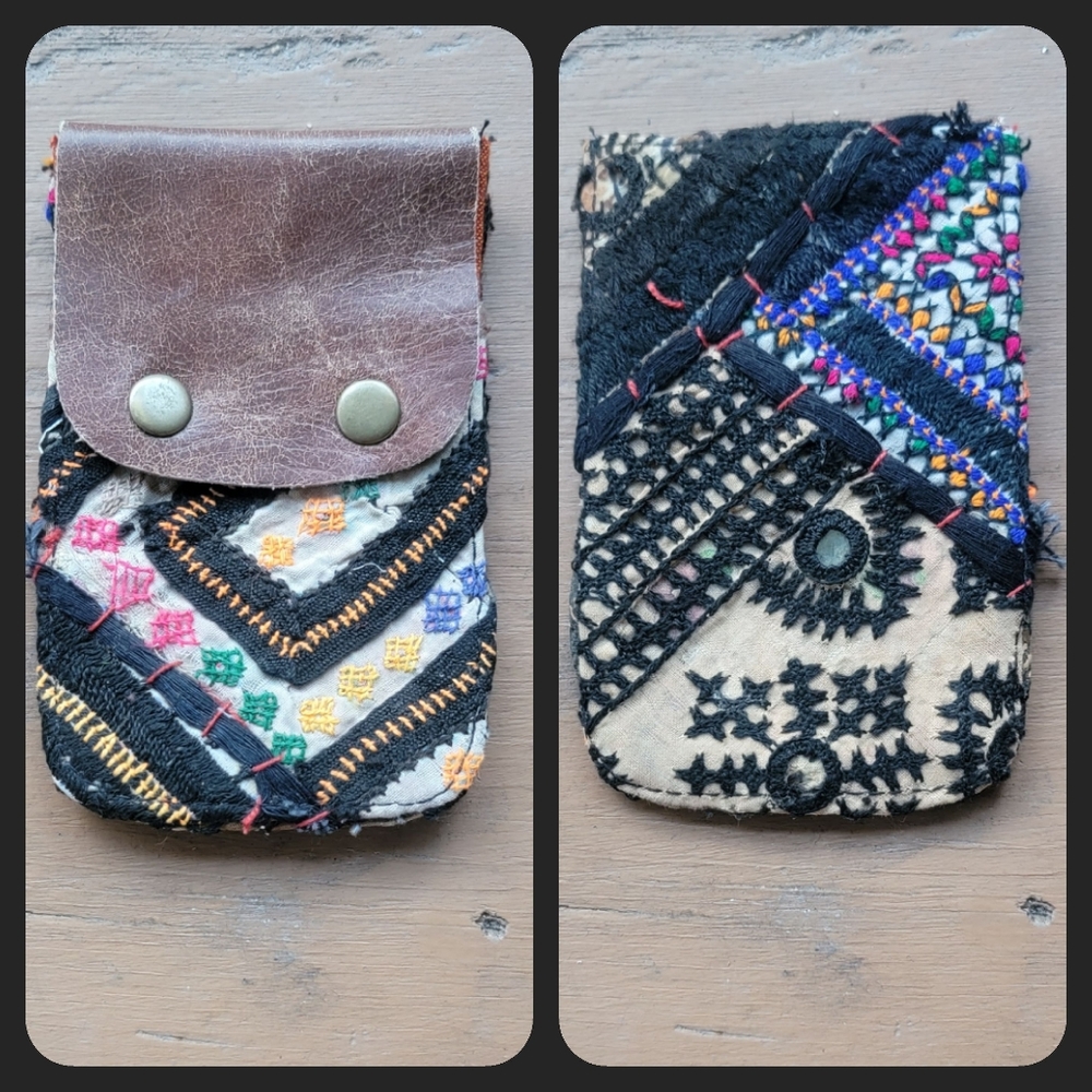 🪬🍄 Free People Boho Embroidered Repurposed vtg banjara hippie Wallet card case